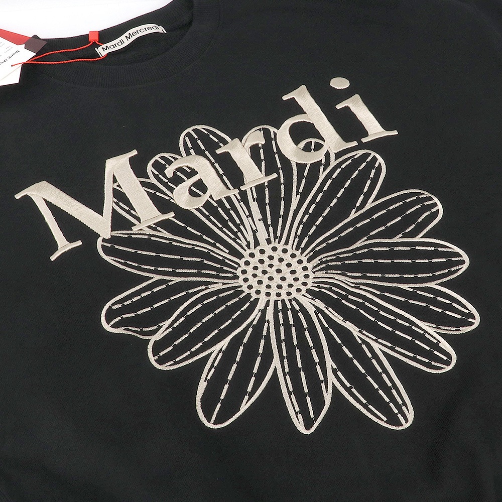 SWEATSHIRT FLOWERMARDI NEEDLEWORK BLACK BEIGE 長袖 レディース 韓国 ファッション アパレル 刺繍 ロゴ