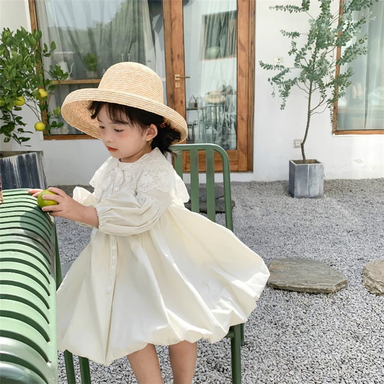 韓国子供服 ワンピース 女の子 ベビー フォーマル 姫様 秋 長袖 プリンセス レース 白ワンピース 韓国こども服 カワイイ おしゃれ カジュアル 子供服