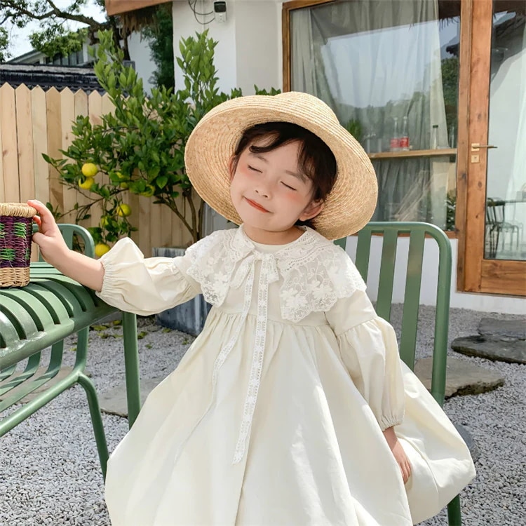 韓国子供服 ワンピース 女の子 ベビー フォーマル 姫様 秋 長袖 プリンセス レース 白ワンピース 韓国こども服 カワイイ おしゃれ カジュアル 子供服