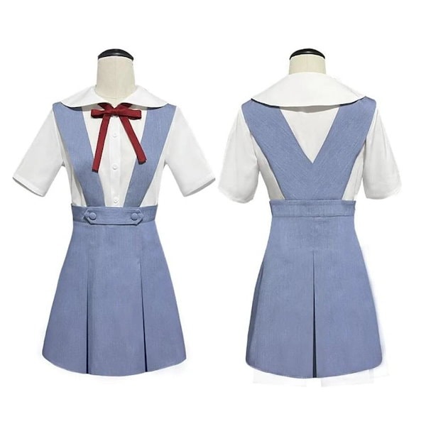 EVANGELION シャツ ジャンパースカート リボン コスプレ 白 空色 Qoo10] 新世紀エヴァンゲリオン アスカ 綾波レイ