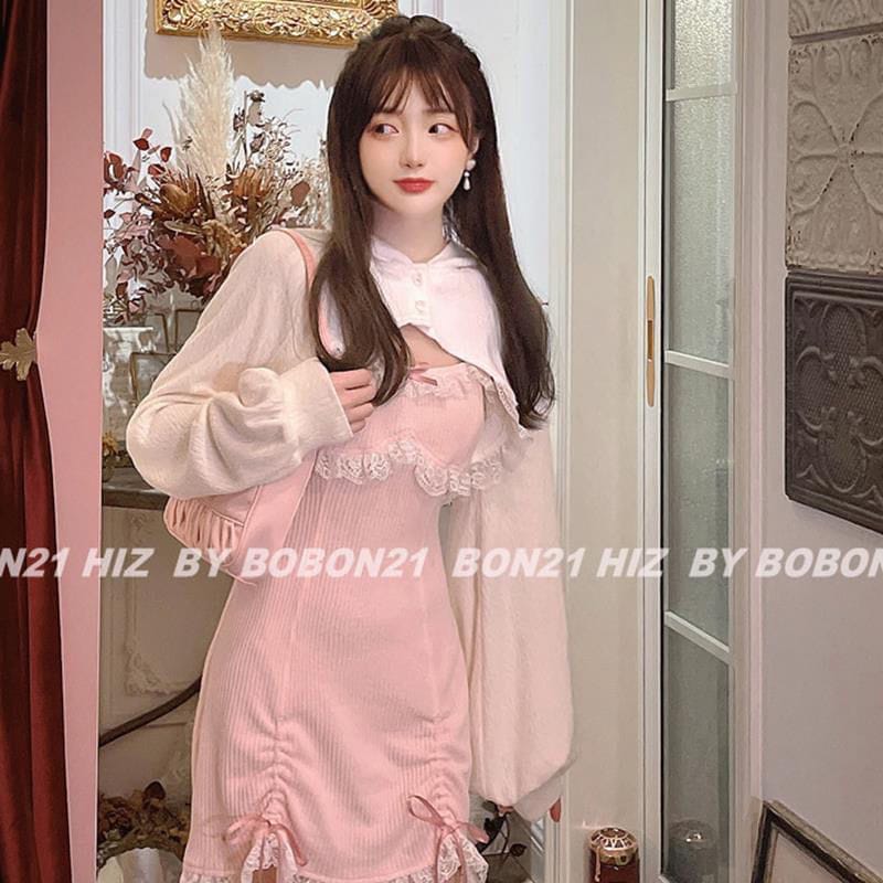 ピュアデザイア レース レース ニット スリング 長袖 パーカー 甘辛い 2点セット