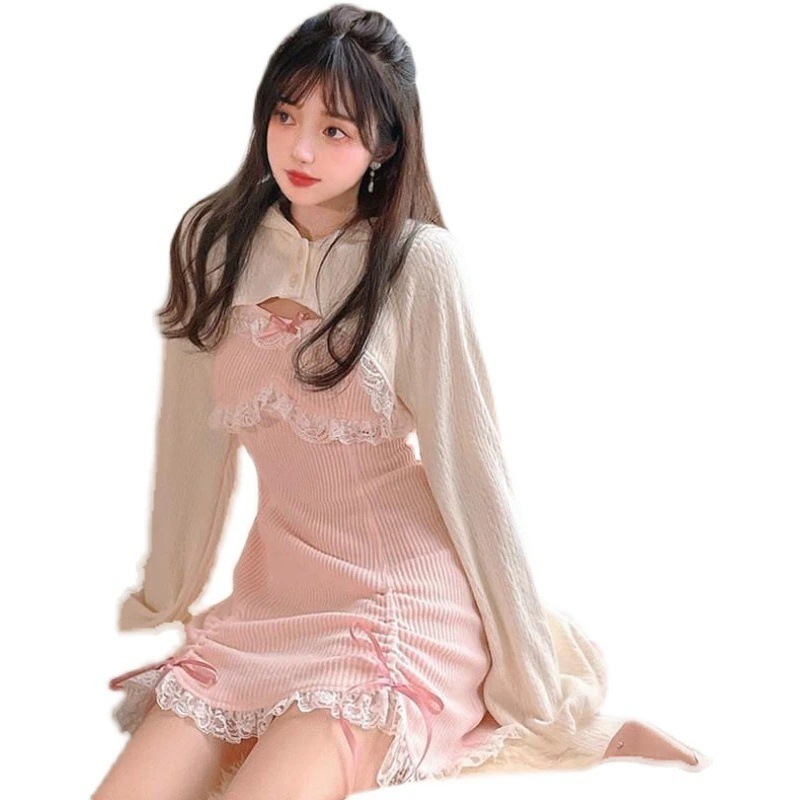 ピュアデザイア レース レース ニット スリング 長袖 パーカー 甘辛い 2点セット