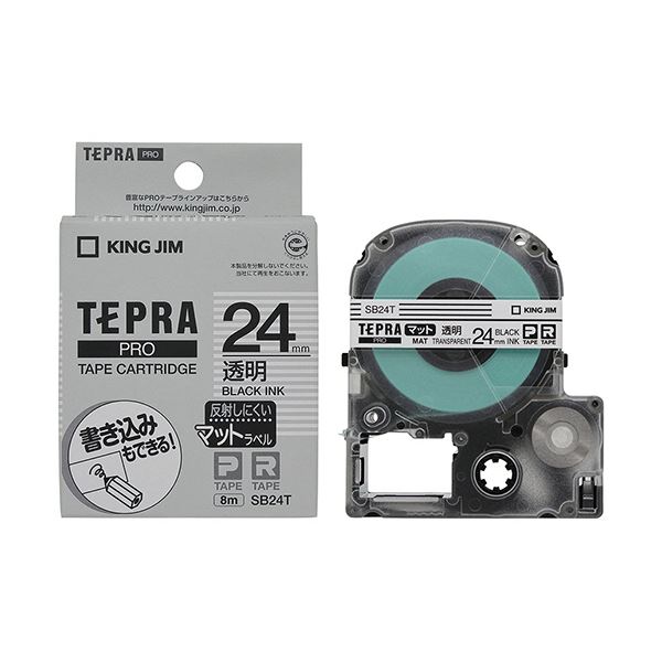 (まとめ) キングジム テプラ PRO テープカートリッジ マットラベル 24mm 透明／黒文字 SB24T 1個 (×10セット)