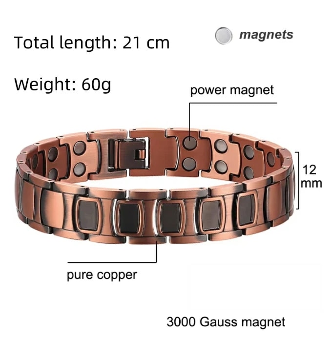 銅 純銅製ジュエリー 純銅磁気ブレスレット エネルギーマグネット付き 磁気ブレスレット ストレス解消 減量 痩身 健康エネルギー 高磁石 瞑想 ヨガ 磁気リング ネオジム磁石付き 長さ調節可能 電磁波