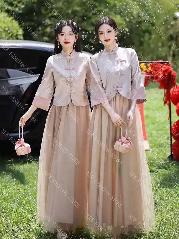 新中式付き添い人服姉妹団ドレススカート女長袖唐装秋-12 新中式付き添い人服姉妹団ドレススカート女長袖唐装秋-12