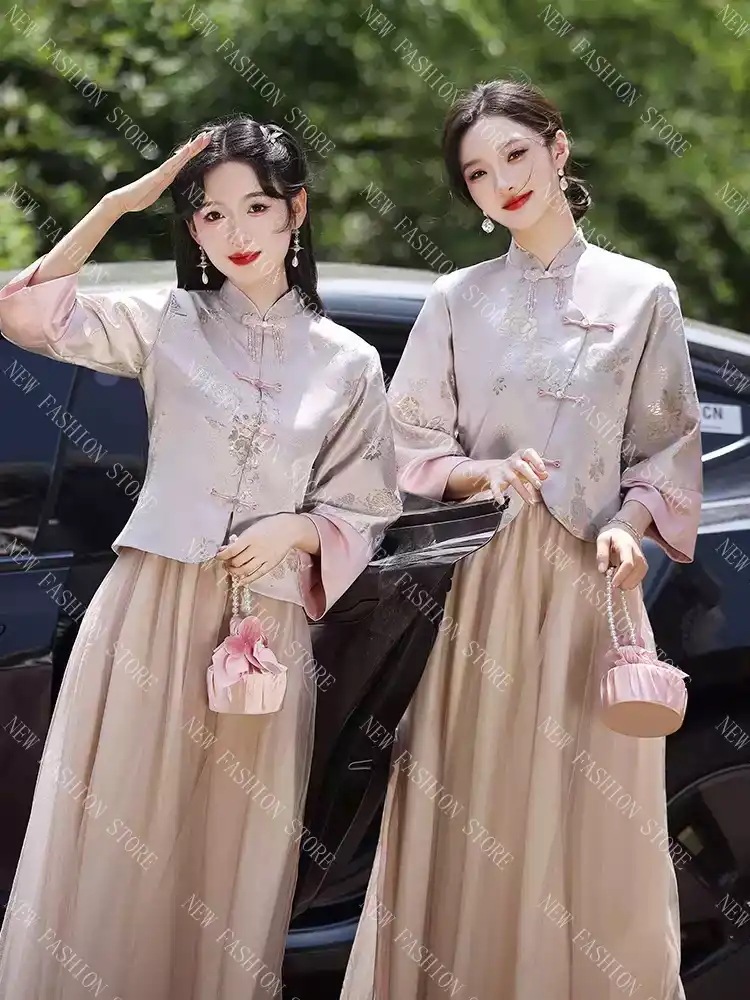 新中式付き添い人服姉妹団ドレススカート女長袖唐装秋-12 新中式付き添い人服姉妹団ドレススカート女長袖唐装秋-12