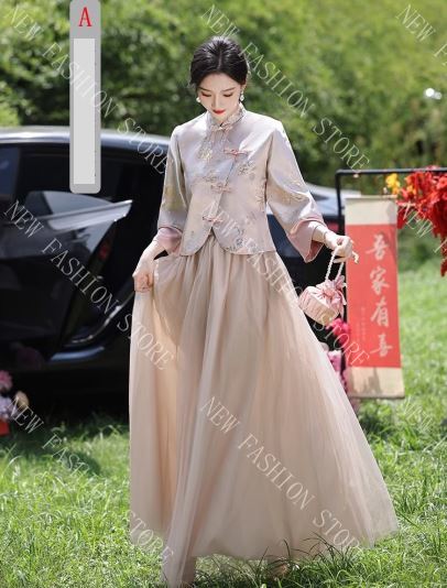 新中式付き添い人服姉妹団ドレススカート女長袖唐装秋-12 新中式付き添い人服姉妹団ドレススカート女長袖唐装秋-12