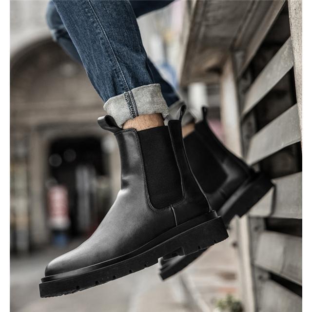 【送料無料】サイドゴアブーツチェルシーブーツメンズビジネスワークブーツショートブーツハイカット厚底ハイヒールエンジニアレザーブーツ
