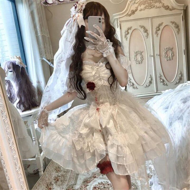 2025新品花嫁少女 Lolita 結婚式 レース 学園祭 文化祭 コスプレ ワン