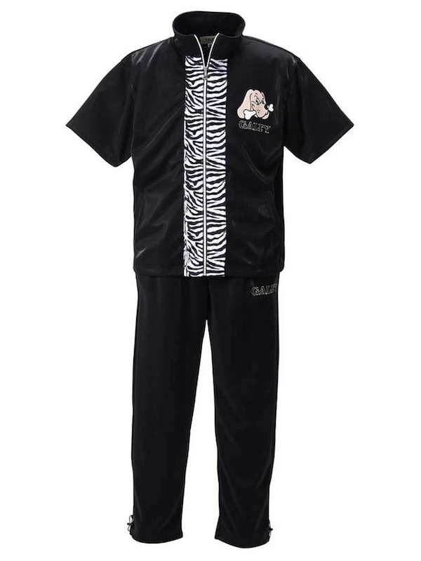 GALFY ゼブラ 切替半袖 ジャージ·上下·黒 大きいサイズ GALFY 半袖 ジャージ 上下セット ブラック 3L 4L