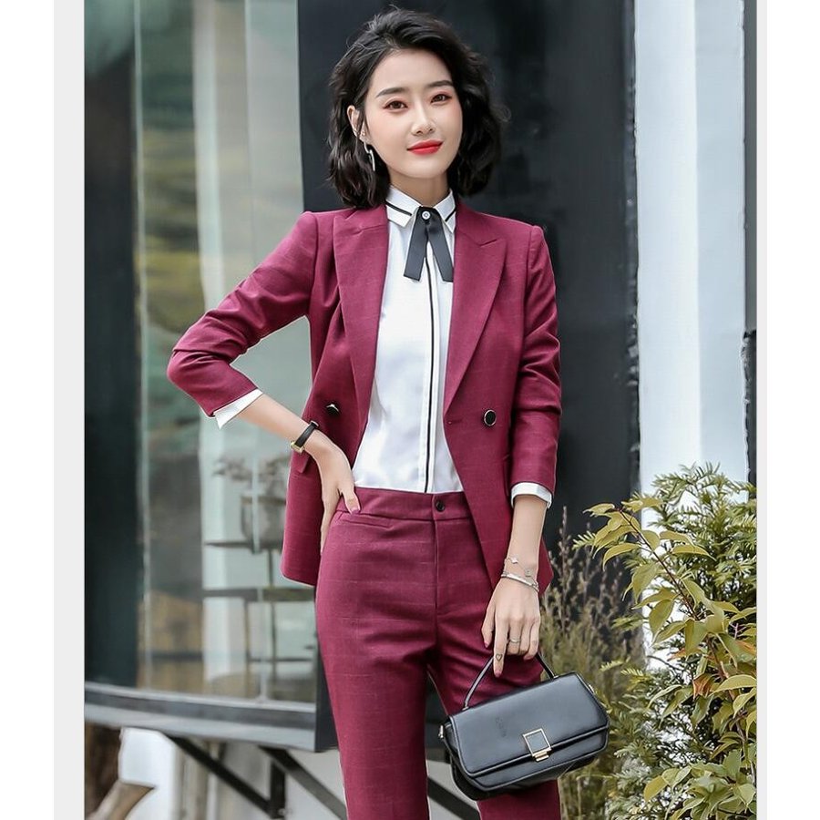 スーツレディース 2点セット パンツスーツ チェック柄 20代30代40代50代 春秋冬 オフィス