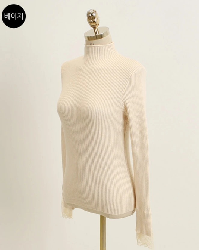 レースカフスハーフネックリブニット・p112018 レディース 韓国ファッション トップス ニット 長袖 ハーフネック モックネック レース カジュアル フェミニン ユニーク 秋冬 ST レースカフスハーフネックリブニット・p112018 レディース 韓国ファッション トップス ニット 長袖 ハーフネック モックネック レース カジュアル フェミニン ユニーク 秋冬 ST