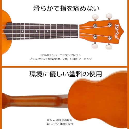 ソプラノウクレレ 初心者パック 21インチ 弦ギグバッグ付き 木製ウクレレ 速習ソングブック ピック ポリッシングクロス オールインワンキット
