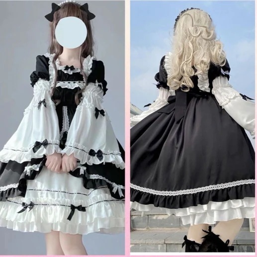 ロリータ 二次元 オリジナル白夜オーロラopロリータワンピース取り外し可能姫袖夏の4点セット