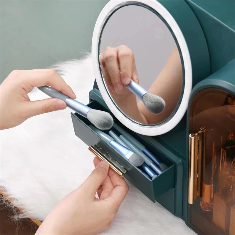 メイクボックス 大容量 コスメボックス 透明コスメボックス 3段LEDミラー扇風機付き コスメ収納 化粧品 収納 収納ボックス1589