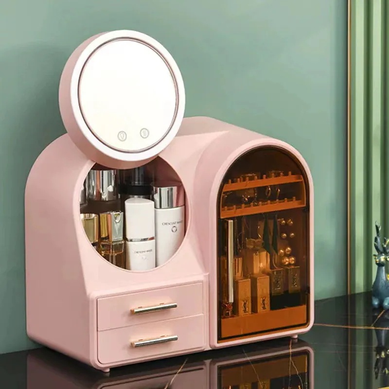 メイクボックス 大容量 コスメボックス 透明コスメボックス 3段LEDミラー扇風機付き コスメ収納 化粧品 収納 収納ボックス1589