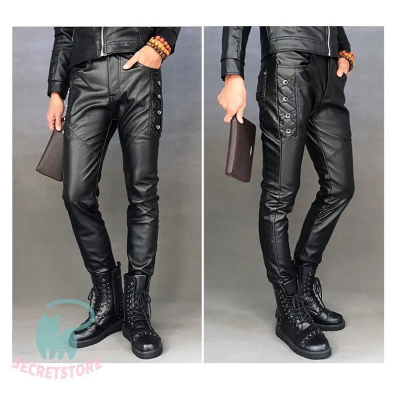 レザーパンツ スキニー メンズ 革パンツ 細身 ボ バイク 皮パンツ フェイクレザー 秋冬 防寒 男性用 保温 大きいサイズ