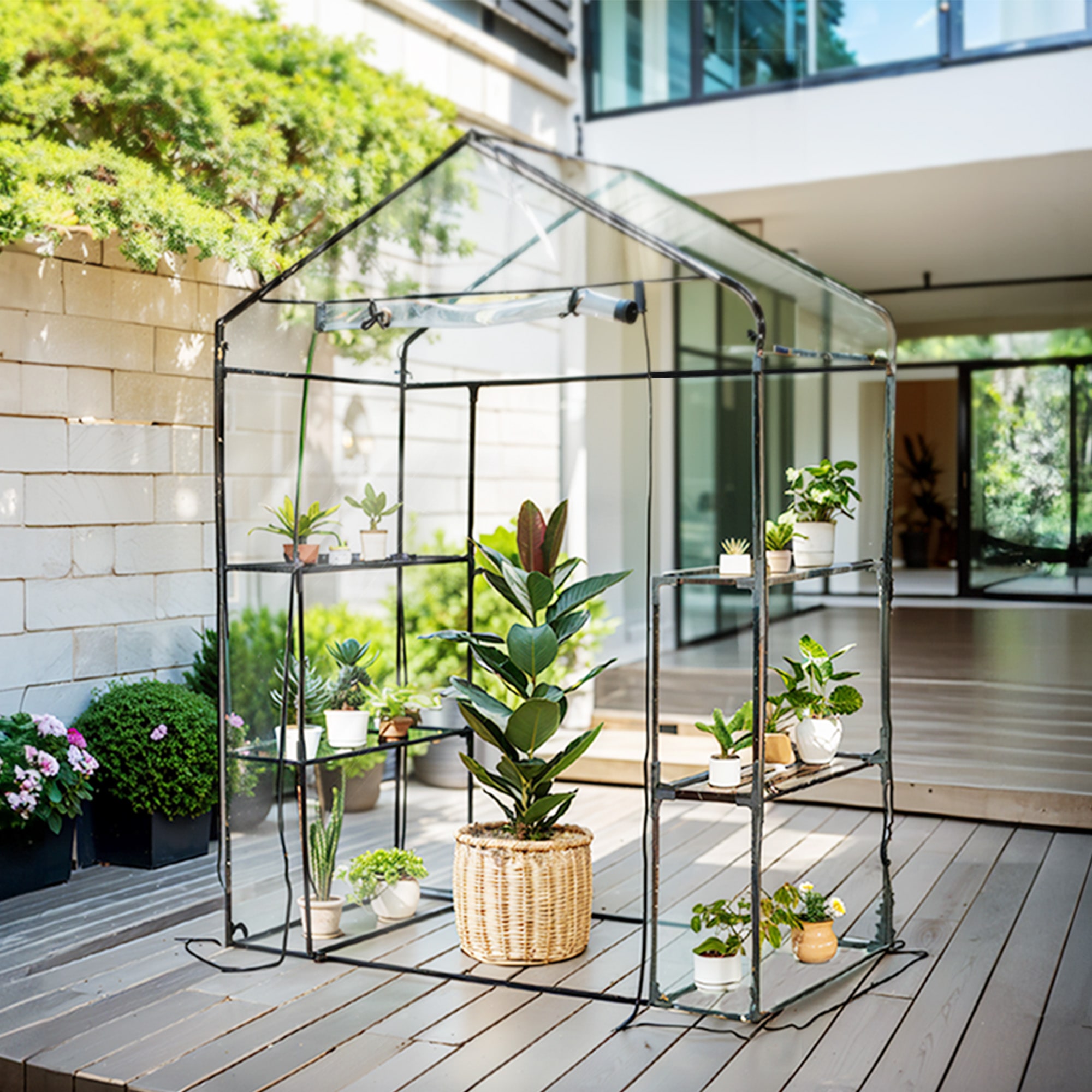 2025新入荷！【早割り】ビニール温室 2枚カバー付き 温室 左右2段 144*75*193CM ベランダ 家庭用 ビニールハウス グリーンハウス 家庭菜園 ガーデンハウス フラワーハウス ラック ビ