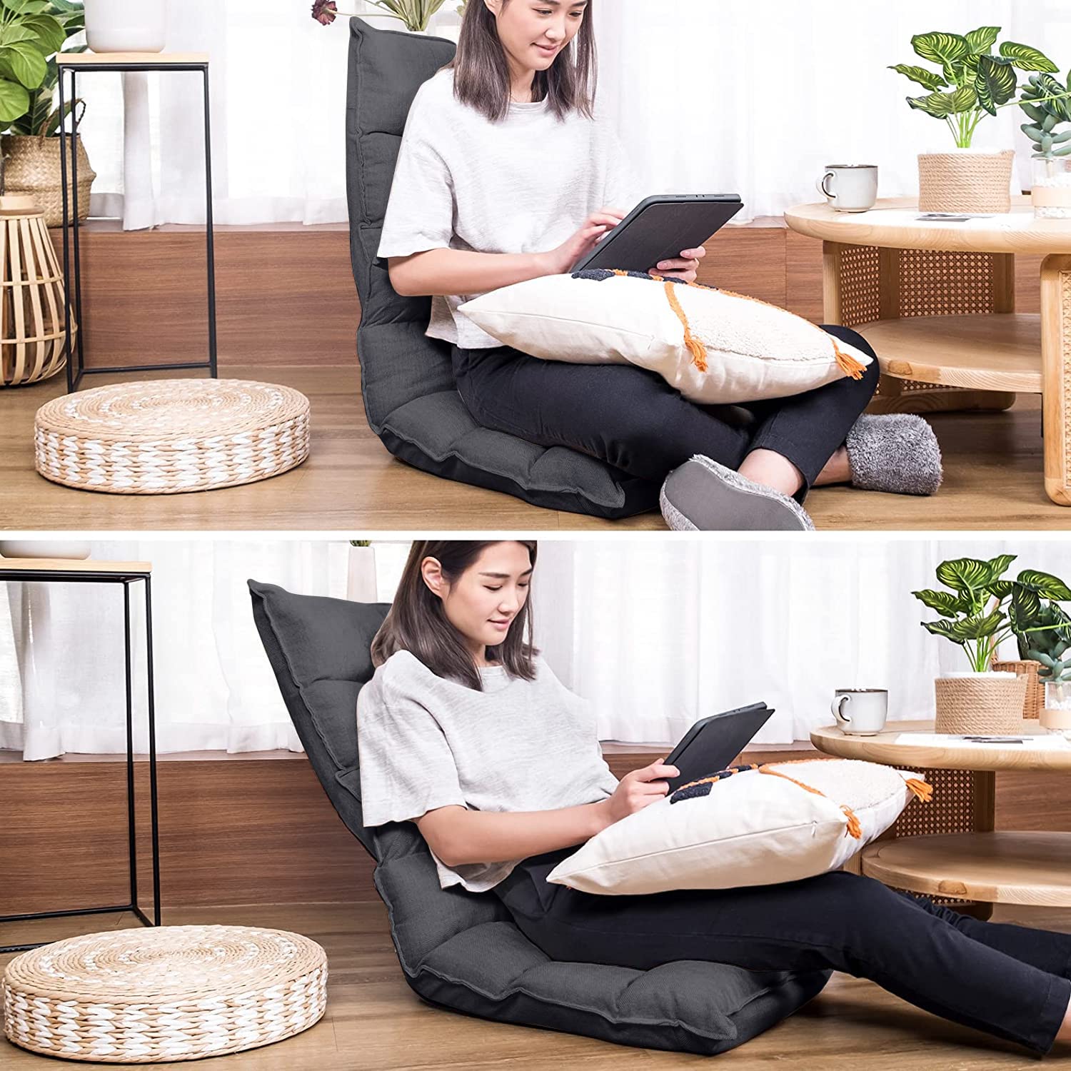 座椅子 首リクライニング座イス 1人掛け フロアチェア 折り畳み 省スペース 背面6段階調整 座椅子 (ダークグレー) 座椅子 首リクライニング座イス 1人掛け フロアチェア 折り畳み 省スペース 背面6段階調整 座椅子 (ダークグレー)