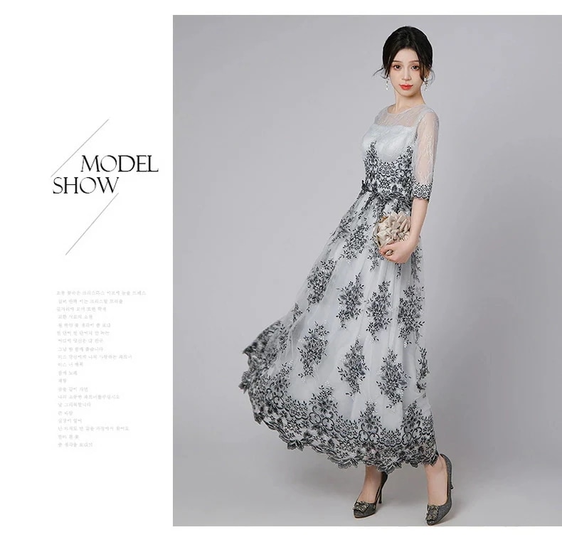 結婚式 ワンピース オケージョン パーティードレス イブニングドレス ロングドレス 袖あり 半袖 レース 発表会 演奏会 フォーマルドレス 同窓会 成人式 お呼ばれ 大きいサイズ 黒 グレー 秋