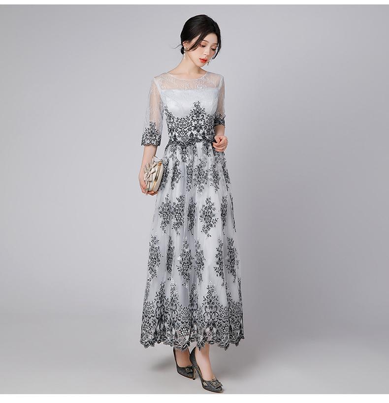 結婚式 ワンピース オケージョン パーティードレス イブニングドレス ロングドレス 袖あり 半袖 レース 発表会 演奏会 フォーマルドレス 同窓会 成人式 お呼ばれ 大きいサイズ 黒 グレー 秋