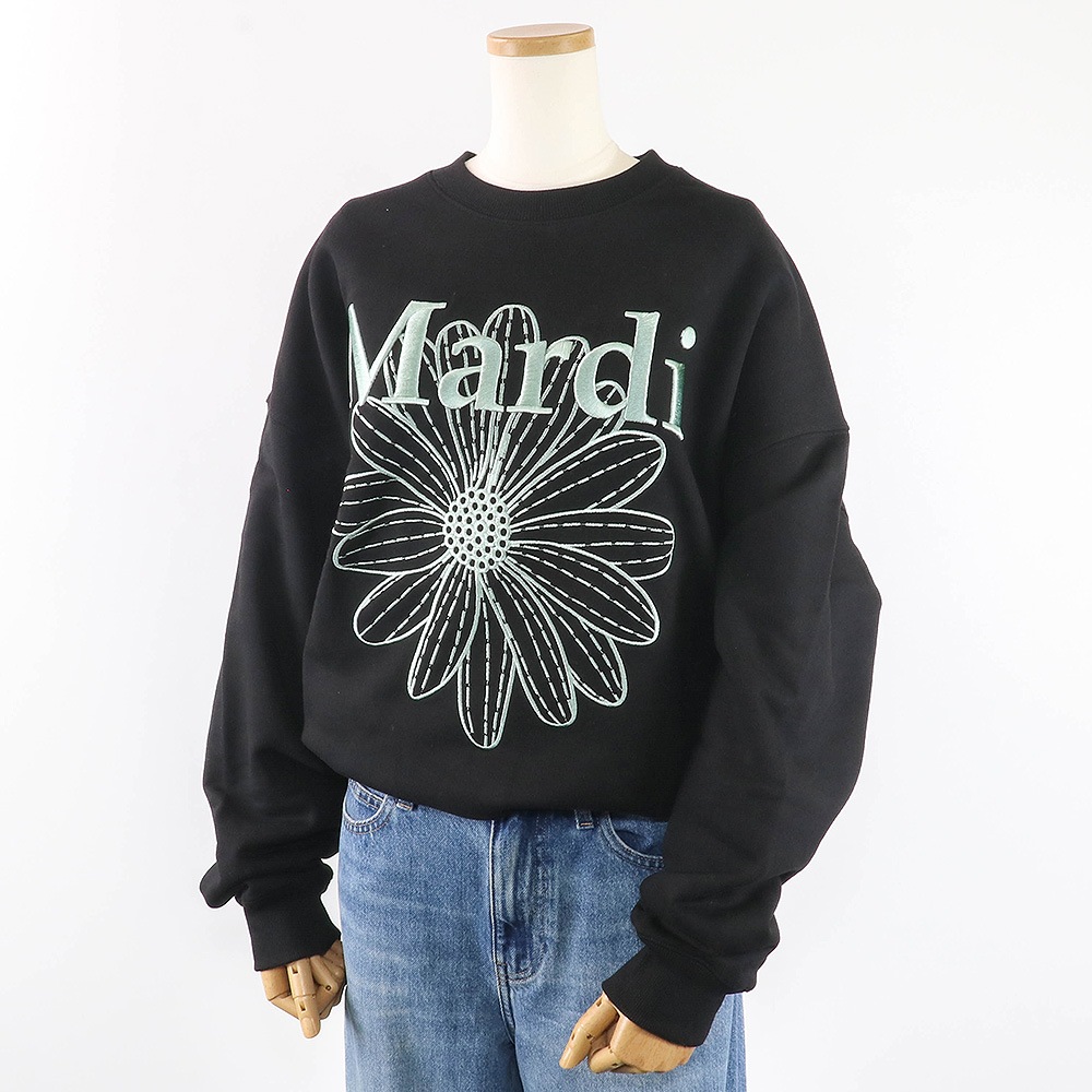 SWEATSHIRT FLOWERMARDI NEEDLEWORK BLACK MINT 長袖 レディース 韓国 ファッション アパレル 刺繍 ロゴ