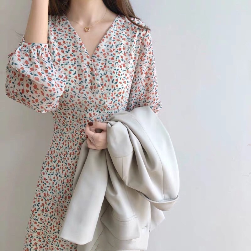 ファン長袖码シフォンワンピース夏で底がvネックchic系を着やせ仙長いスカート