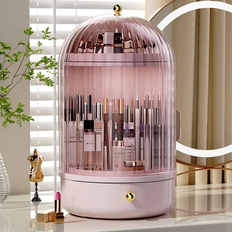 デスクトップ スキンケア用品 回転可能 クリア 収納ボックス ピンク かわいい 防塵 収納ケース デスクトップ スキンケア用品 回転可能 クリア 収納ボックス ピンク かわいい 防塵 収納ケース
