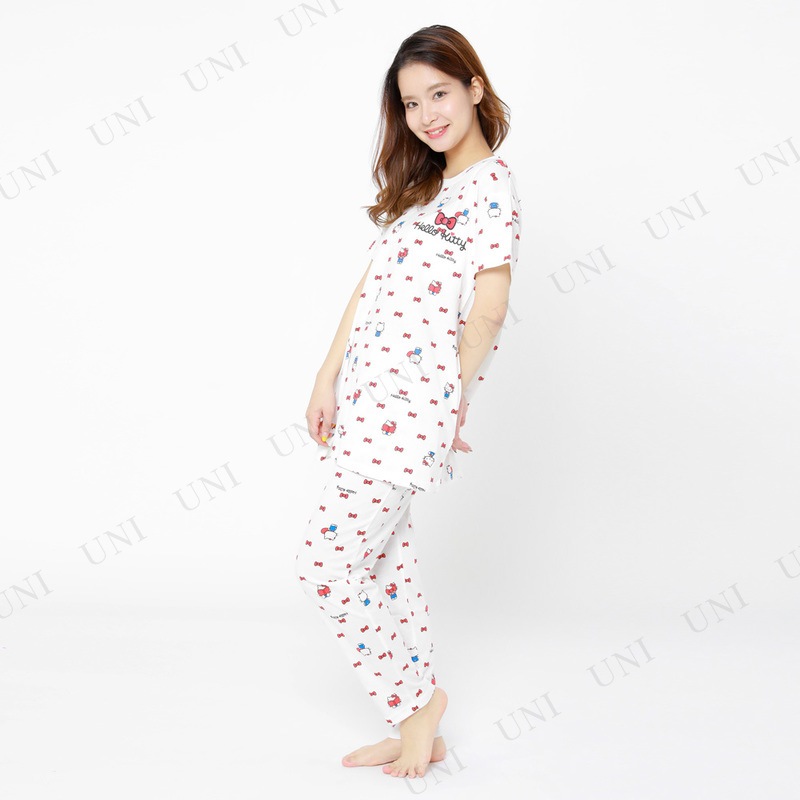 SAZAC(サザック) リボンキティチュニックパジャマ アイボリー レディスM 【 ファッション レディース 部屋着 パジャマ サンリオ ルームウェア 寝巻き 寝間着 女性用 キャラクター 大人用 】