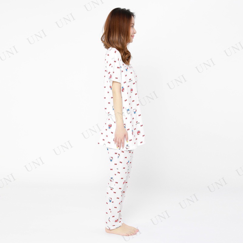 SAZAC(サザック) リボンキティチュニックパジャマ アイボリー レディスM 【 ファッション レディース 部屋着 パジャマ サンリオ ルームウェア 寝巻き 寝間着 女性用 キャラクター 大人用 】