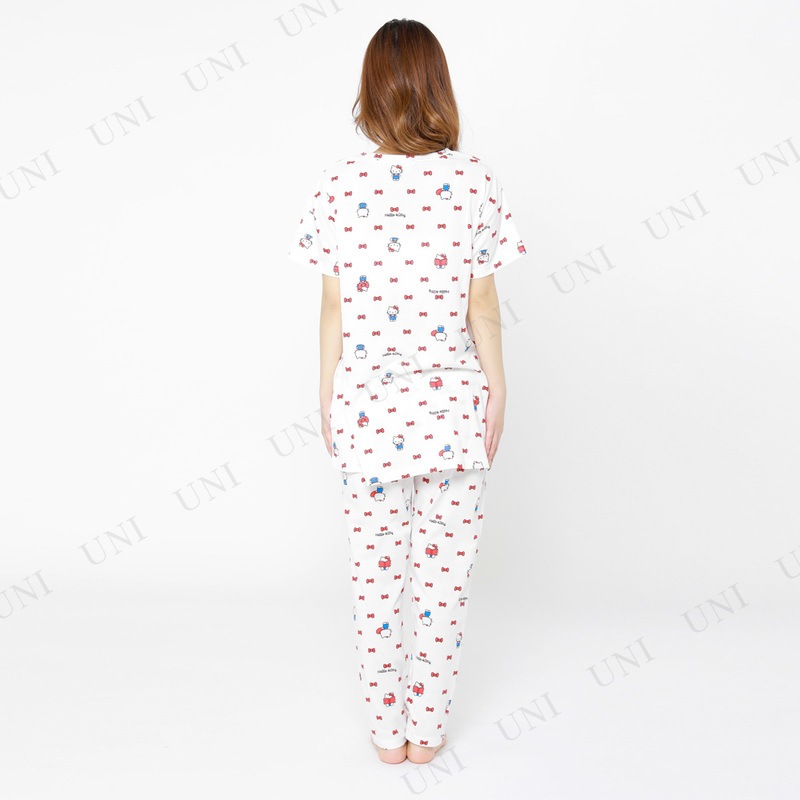 SAZAC(サザック) リボンキティチュニックパジャマ アイボリー レディスM 【 ファッション レディース 部屋着 パジャマ サンリオ ルームウェア 寝巻き 寝間着 女性用 キャラクター 大人用 】