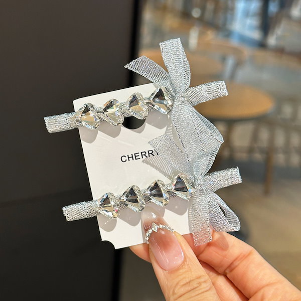 Qoo10] 高級感のあるシルバーリボンヘアピンフラッ