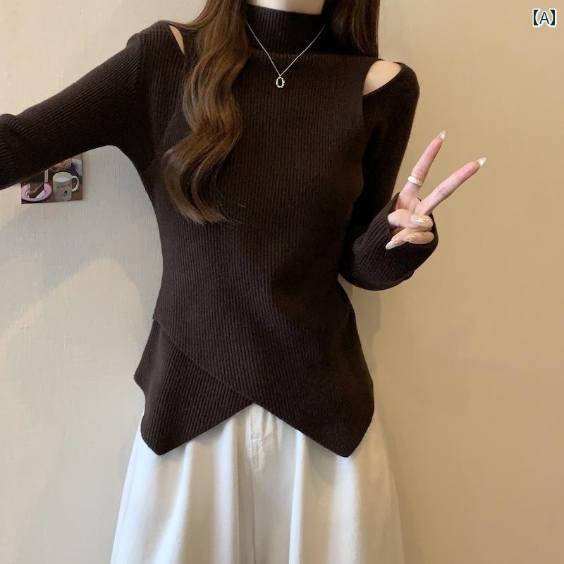レディース トップス セーター パーカー オシャレ 韓国 スタイル カワイイ カジュアル カーディガン 長袖 ニット 秋 冬 春 インナー デザイン ルーズ ハーフ ハイネック