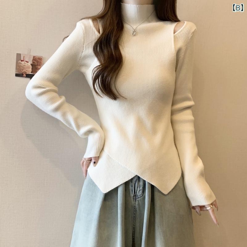 レディース トップス セーター パーカー オシャレ 韓国 スタイル カワイイ カジュアル カーディガン 長袖 ニット 秋 冬 春 インナー デザイン ルーズ ハーフ ハイネック