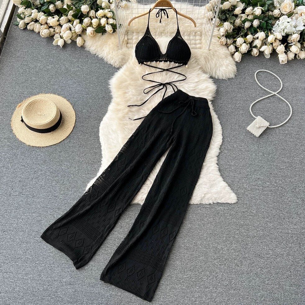 セットアップ ズボン ストレートパンツ ロング丈 袖なし ホルターネック スリム ストレート Iライン ハイウエスト 編み込み 透け感 薄手 上下セット 2点セット かわいい 大人可愛い きれいめ セットアップ ズボン ストレートパンツ ロング丈 袖なし ホルターネック スリム ストレート Iライン ハイウエスト 編み込み 透け感 薄手 上下セット 2点セット かわいい 大人可愛い きれいめ