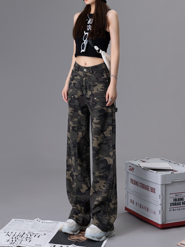 迷彩柄カジュアルジーンズレディース春ワークパンツストレートミlリタリーグリーンデザインハイストリートワイドパンツインスタイド 迷彩柄カジュアルジーンズレディース春ワークパンツストレートミlリタリーグリーンデザインハイストリートワイドパンツインスタイド