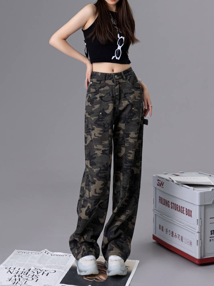 迷彩柄カジュアルジーンズレディース春ワークパンツストレートミlリタリーグリーンデザインハイストリートワイドパンツインスタイド 迷彩柄カジュアルジーンズレディース春ワークパンツストレートミlリタリーグリーンデザインハイストリートワイドパンツインスタイド