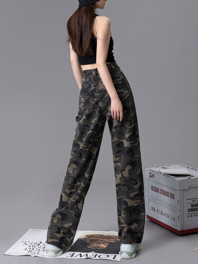 迷彩柄カジュアルジーンズレディース春ワークパンツストレートミlリタリーグリーンデザインハイストリートワイドパンツインスタイド 迷彩柄カジュアルジーンズレディース春ワークパンツストレートミlリタリーグリーンデザインハイストリートワイドパンツインスタイド