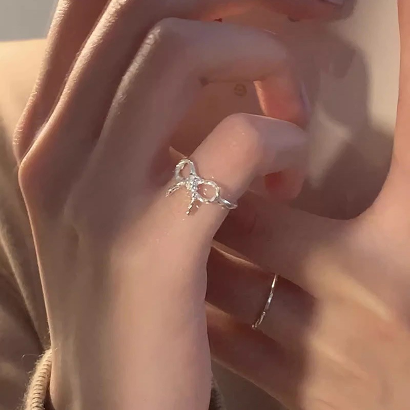 s925 リボンボウリング 女性用 ガーリーハート スイート シンプル ニッチデザイン 万能 スモールテールリング s925 リボンボウリング 女性用 ガーリーハート スイート シンプル ニッチデザイン 万能 スモールテールリング