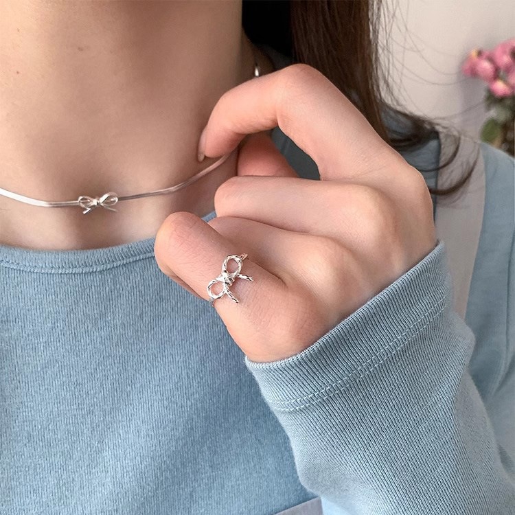 s925 リボンボウリング 女性用 ガーリーハート スイート シンプル ニッチデザイン 万能 スモールテールリング s925 リボンボウリング 女性用 ガーリーハート スイート シンプル ニッチデザイン 万能 スモールテールリング