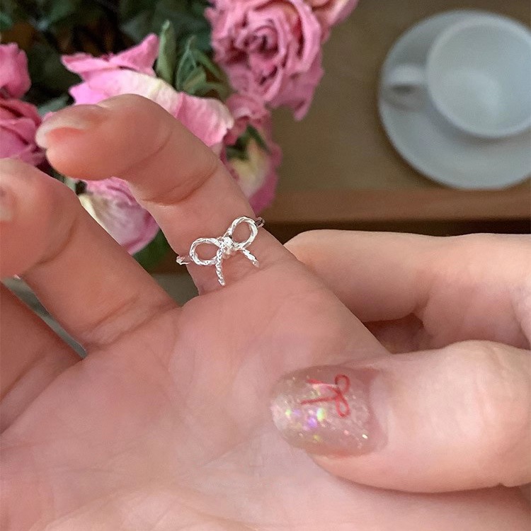 s925 リボンボウリング 女性用 ガーリーハート スイート シンプル ニッチデザイン 万能 スモールテールリング s925 リボンボウリング 女性用 ガーリーハート スイート シンプル ニッチデザイン 万能 スモールテールリング