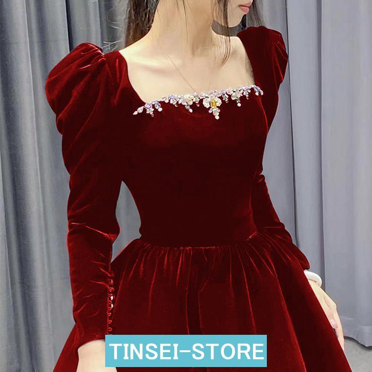 イブニングドレス ベロア ベルベット ワイン赤 ブラック ロングドレス パーティードレス 発表会ドレス お呼ばれドレス 成人式ドレス 黒 ワインレッド ロング