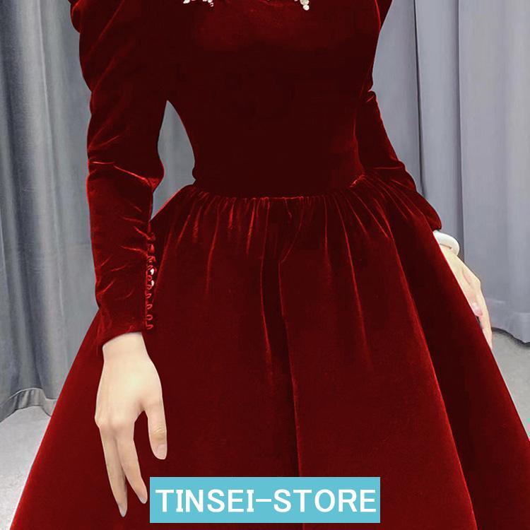 イブニングドレス ベロア ベルベット ワイン赤 ブラック ロングドレス パーティードレス 発表会ドレス お呼ばれドレス 成人式ドレス 黒 ワインレッド ロング