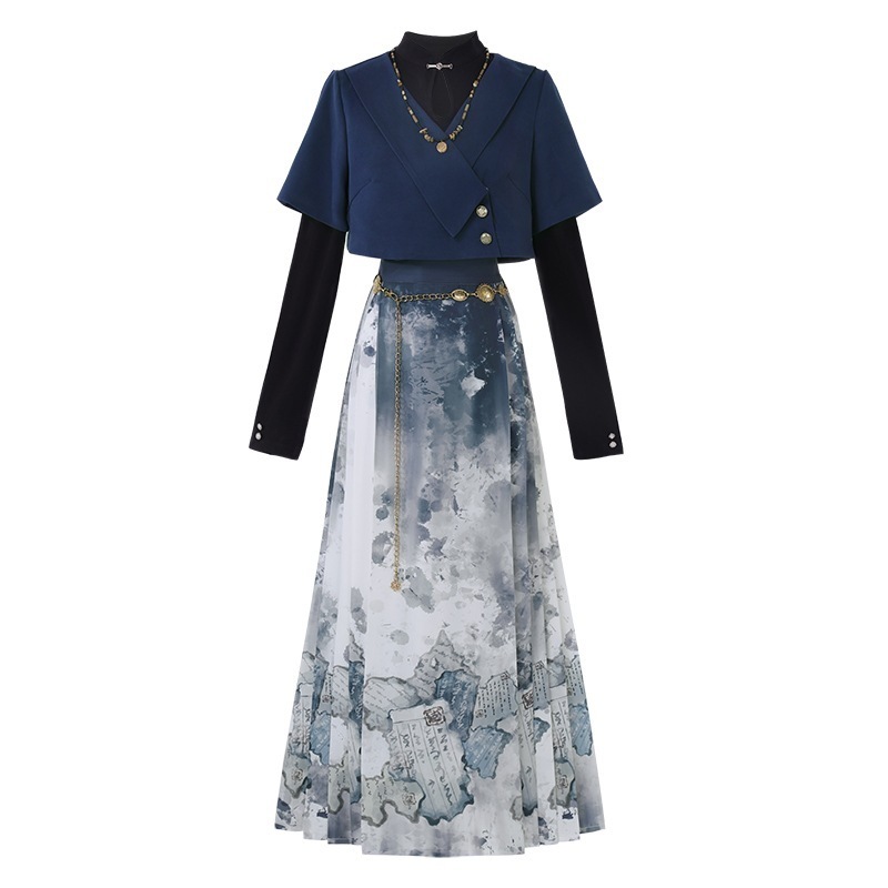 正規品本は新しい韓国改良cos服水墨書道馬スカート女性秋を引きます 正規品本は新しい韓国改良cos服水墨書道馬スカート女性秋を引きます