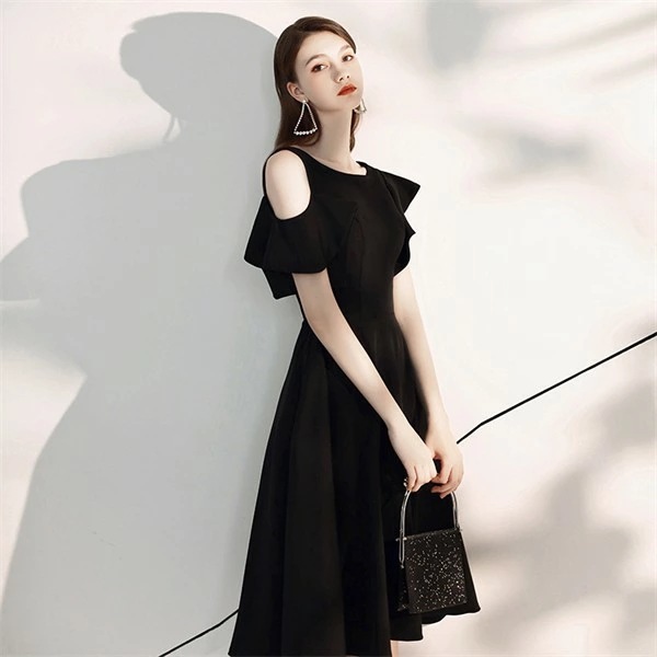 着丈選択可 ドレス 黒 大人 ピアノ 発表会 パーティードレス ショート丈 ロングドレス 肩出し ミモレ丈ドレス 演奏会 結婚式 母親 ワンピース フォーマルドレス イブニングドレス 20代 30代