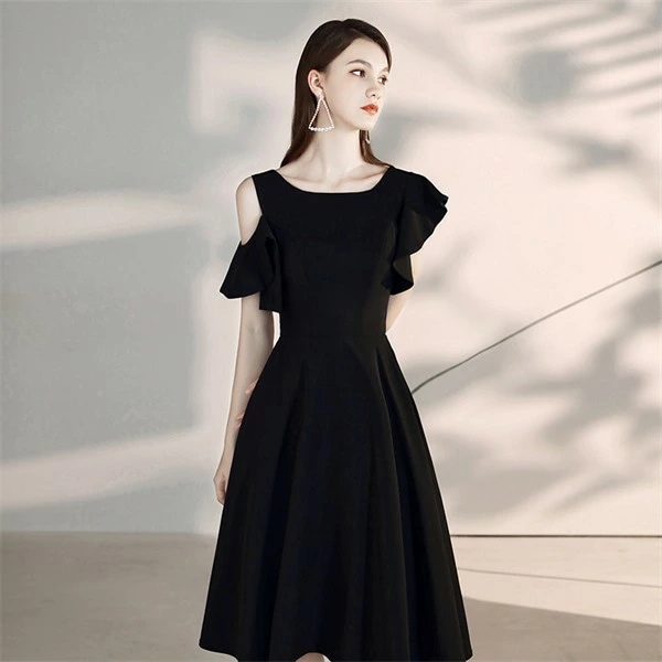 着丈選択可 ドレス 黒 大人 ピアノ 発表会 パーティードレス ショート丈 ロングドレス 肩出し ミモレ丈ドレス 演奏会 結婚式 母親 ワンピース フォーマルドレス イブニングドレス 20代 30代