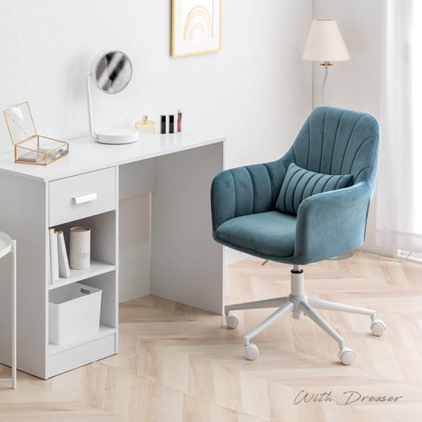 オフィスチェア パソコンチェア おしゃれ エレガント デスクチェア クッション ホワイト脚 ワークチェア キャスター PCチェア ドレッサー チェア くすみカラー