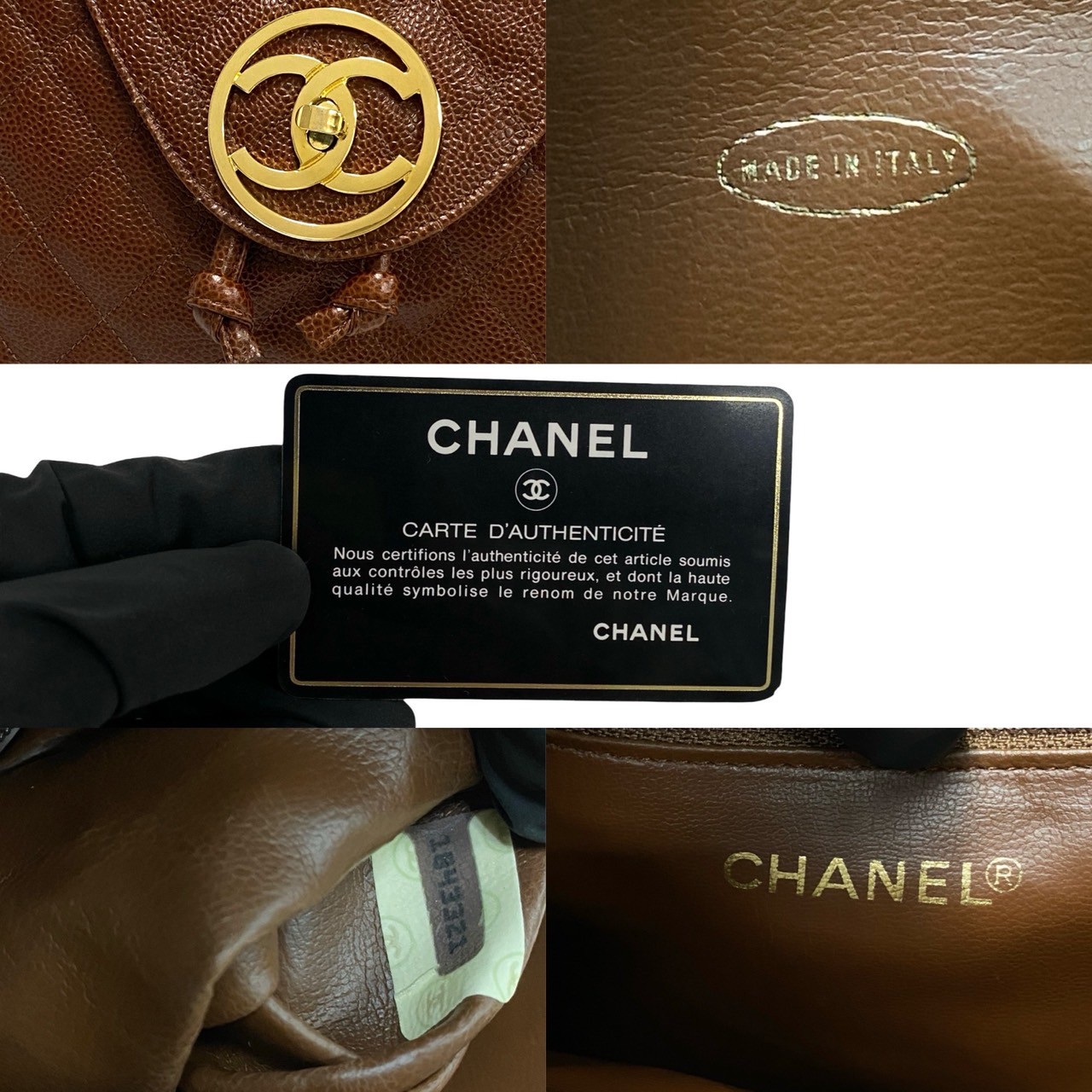 ヴィンテージ マトラッセ ココマークリュックサック マットキャビアスキン ブラウン 26357