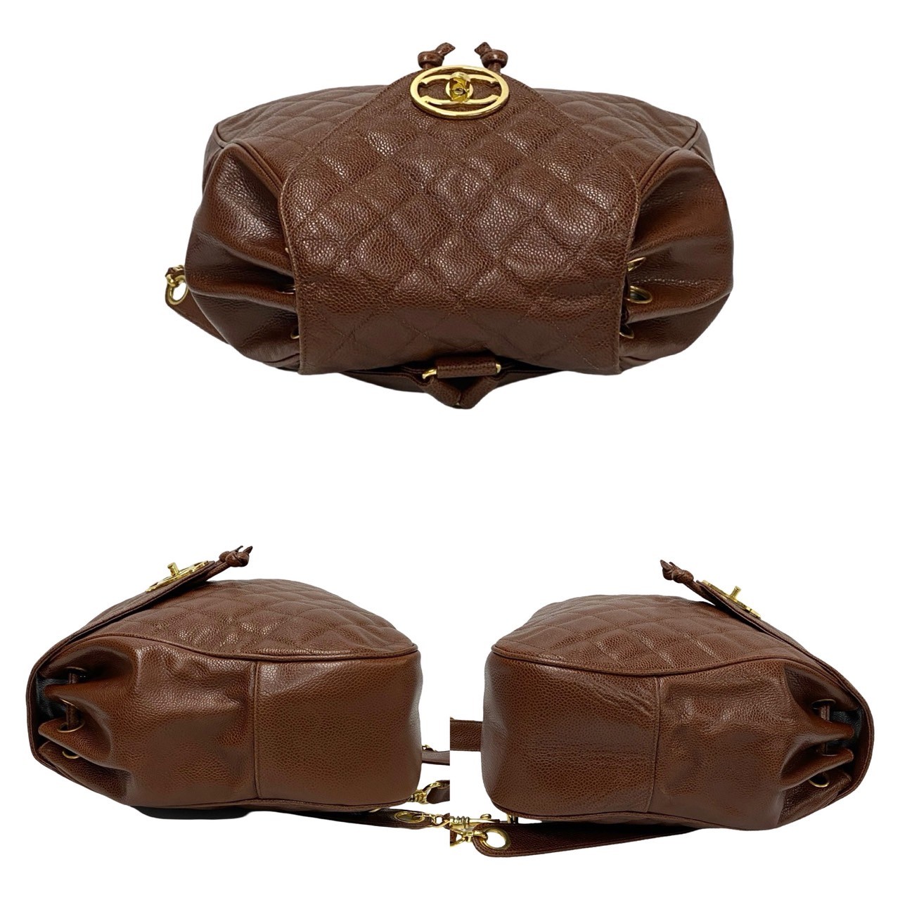 ヴィンテージ マトラッセ ココマークリュックサック マットキャビアスキン ブラウン 26357