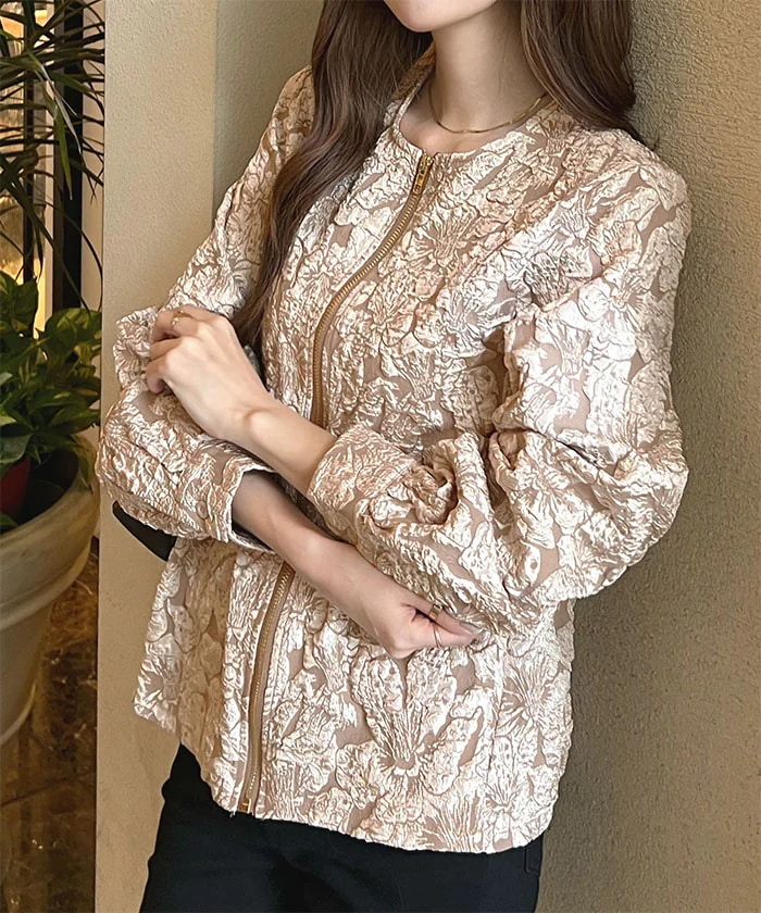 ティアラ　新品　ノーカラーペプラムジャケット Rose Tiara ジャケット ノーカラージャケット ペプラム